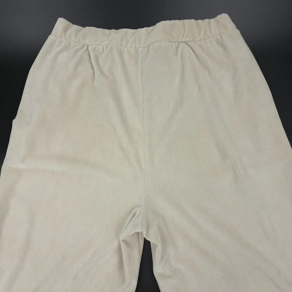VUORI Haven Wide Leg Ribbed Knit Pant Suede Beige Athleisure Lounge Clean Girl - Picture 8 of 10